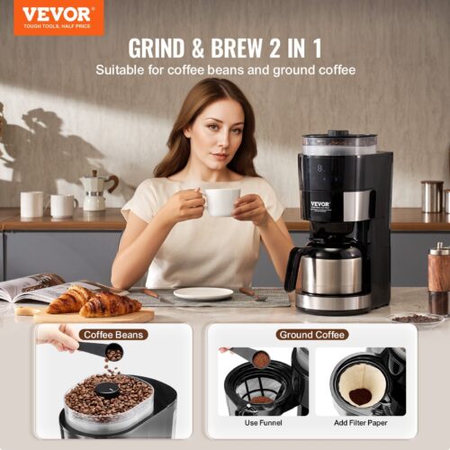 f54e4762-487c-4b63-b894-3a94808bb066.jpg VEVOR 8-Cup Coffee Maker Drip Coffee Machine With 3 Brew Strength Control