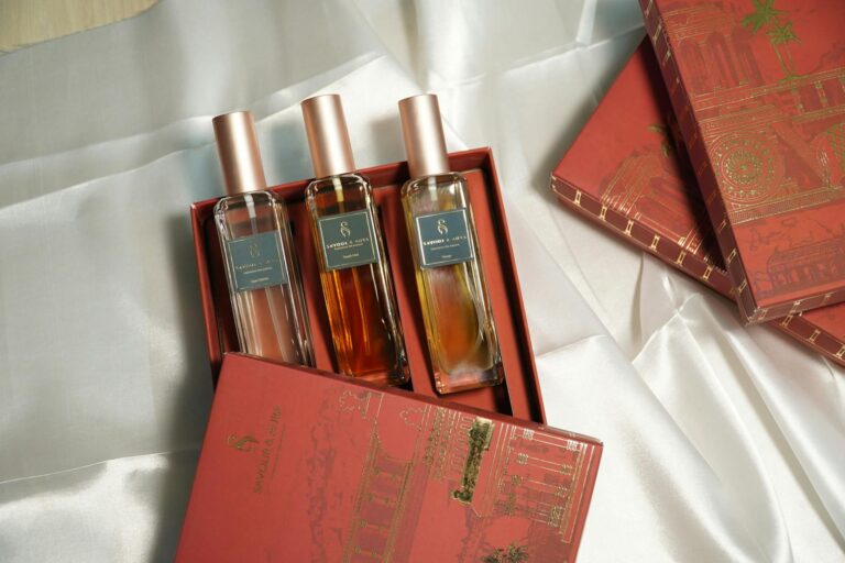 luxury perfume gift set on silk fabric